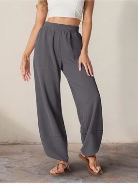 Women’s Barrel Leg Baggy Waffle Knit Pants